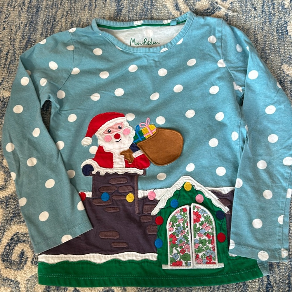 Mini Boden Santa flap T-shirt girls size 7/8